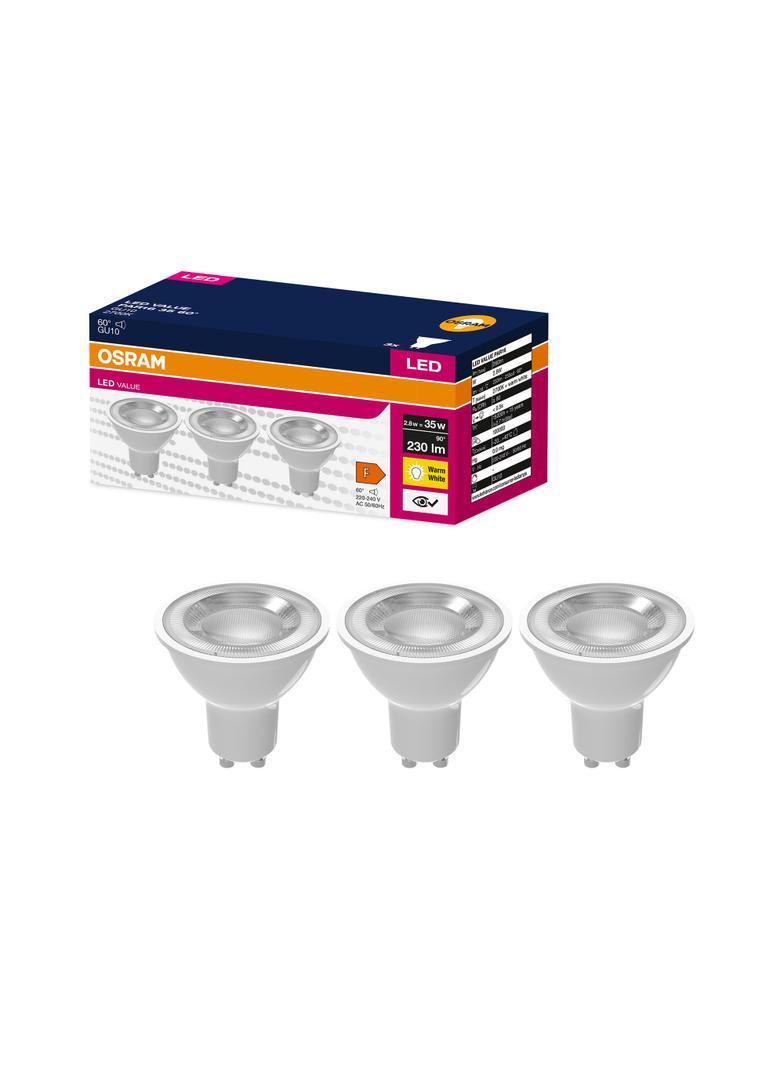 Żarówka LED x3 PAR16 Reflektor GU10 2.8W = 35W 230lm 2700K Ciepła 60° VALUE Osram
