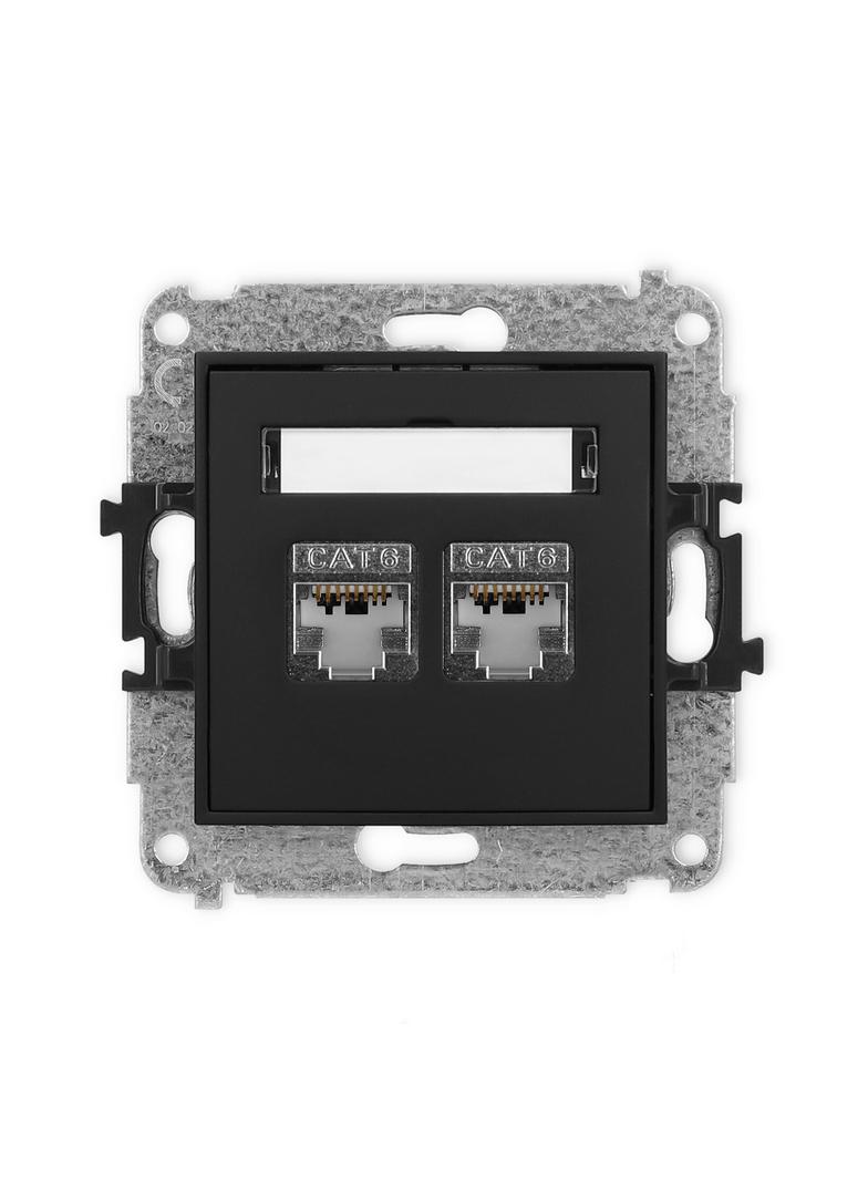 ICON Mechanizm gniazda komputerowego podwójnego 2xRJ45, kat. 6, ekranowany, 8-stykowy czarny mat