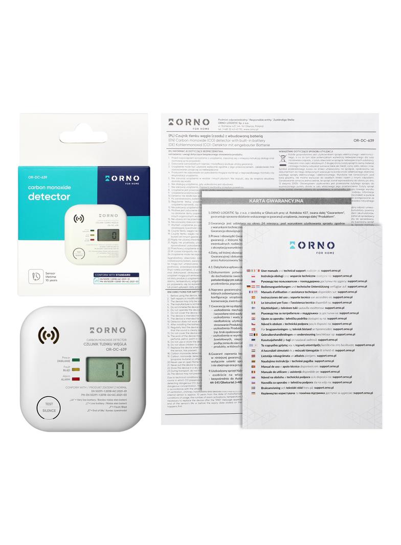 Bateryjny czujnik tlenku węgla (czadu), wbudowana bateria, żywotność sensora i baterii 10 lat