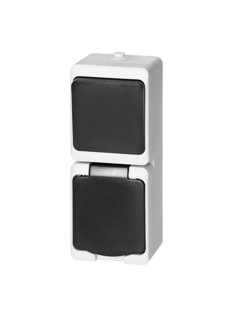 Łącznik pojedynczy + Gniazdo AQUATIC MINI IP54 biało-czarne OR-OE-7307/WB ORNO