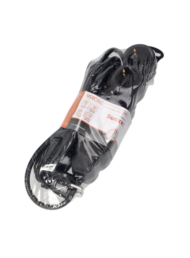 Przedłużacz 5-krotny 2P+Z (Schuko), 5m H05VV-F 3x1,5mm2, Imax=16A, płaska wtyczka, czarny ES-6(GS)/B/5 ORNO