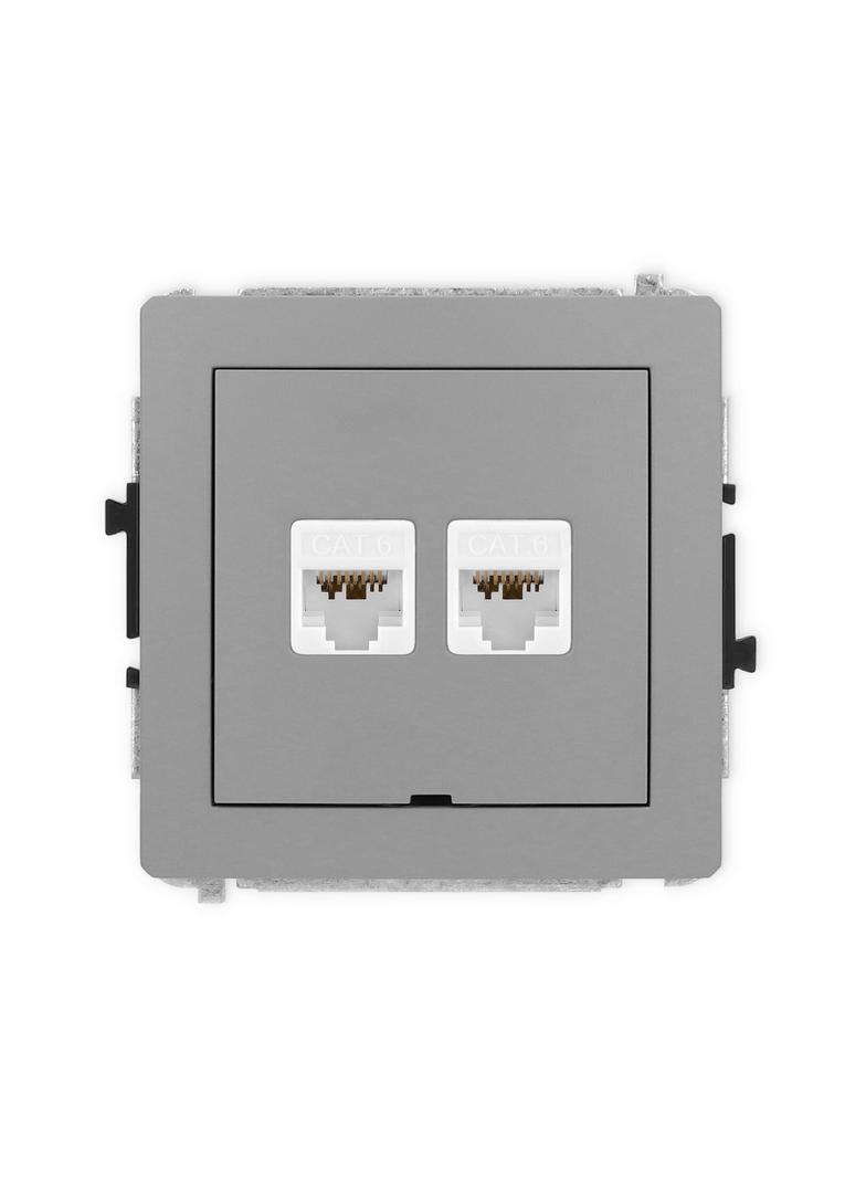 DECO Mechanizm gniazda komputerowego podwójnego 2xRJ45, kat. 6A, 8-stykowy, bez pola opisowego szary
