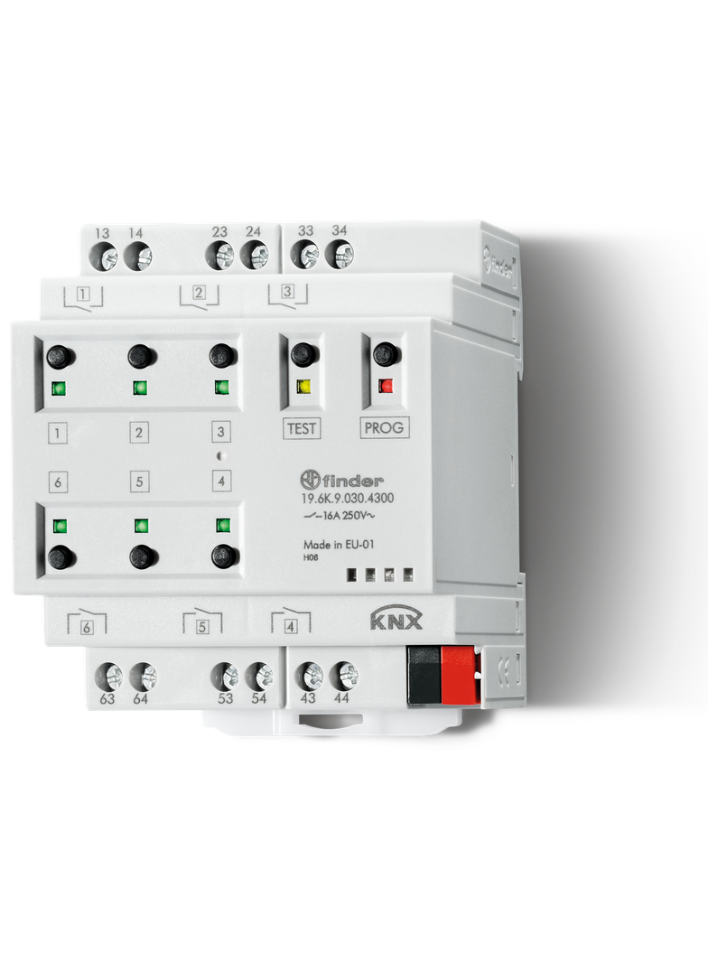 Aktuator KNX 6 wyjść przekaźnikowych BISTABILNYCH NO/NC 16A/250V AC 19.6K.9.030.4300 /5szt./ FINDER