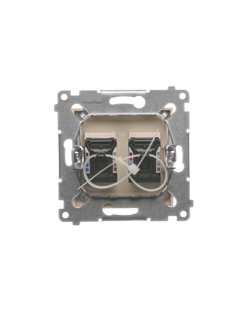 Simon 54 Gniazdo komputerowe podwójne RJ45 kategoria 6 z przesłoną przeciwkurzową kremowy D62.01/41 KONTAKT