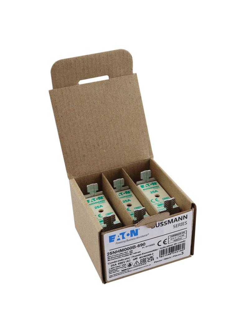 NH FUSE 25AMP 690V aM SIZE 000 Wkładka NH000 25A 690V AM podwójny wskaźnik 25NHM000B-690 EATON