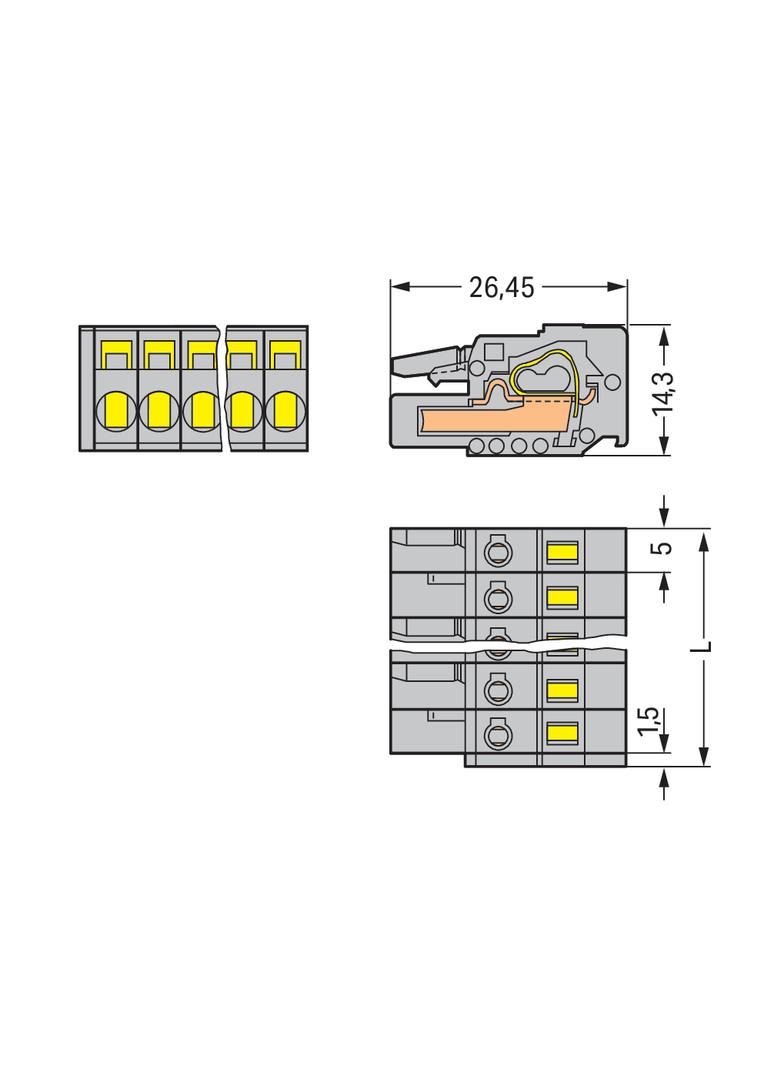 MCS-MIDI Classic gniazdo 6-bieg. szare raster 5 mm /50szt./ WAGO