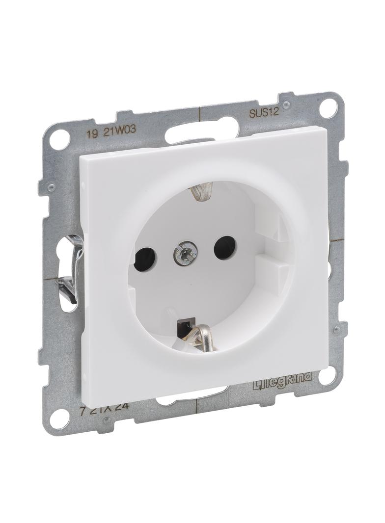 Suno Gniazdo Schuko Zasilające Z Przesłoną 2P+Z - 16A - 250V - Zaciski Śrubowe Biały 721124 LEGRAND