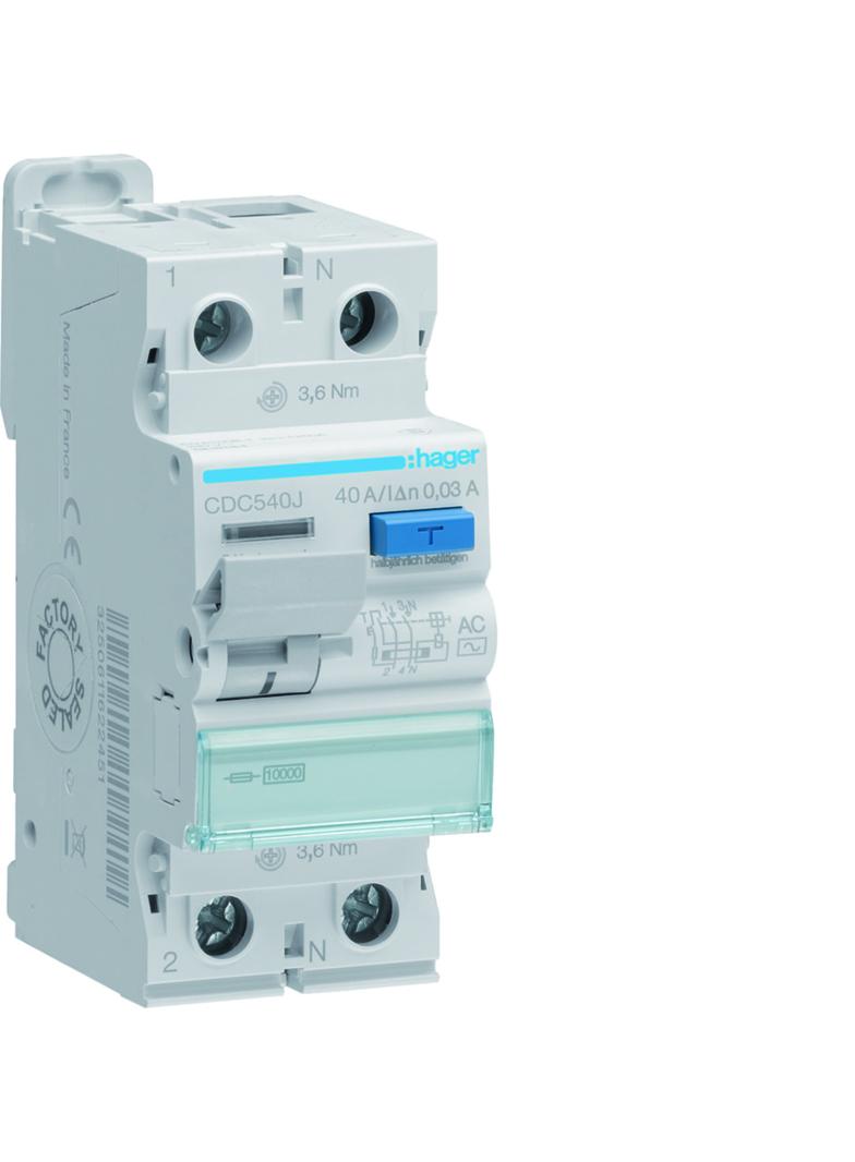 RCCB Wyłącznik różnicowoprądowy 1P+N 40A 30mA 10kA AC CDC540J HAGER