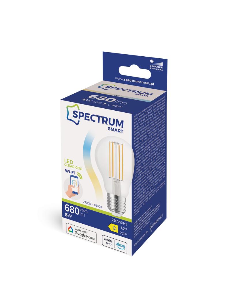 LED GLS 5W COG 230V CCT+DIMM CLEAR Wi-Fi SpectrumSMART
