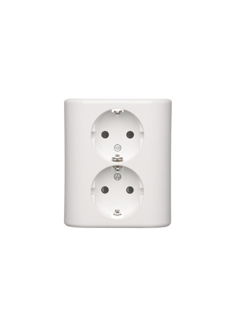 Simon 54 Gniazdo podwójne Schuko p/t z przesłonami wersja skandynawska 16A z. śrub. biały