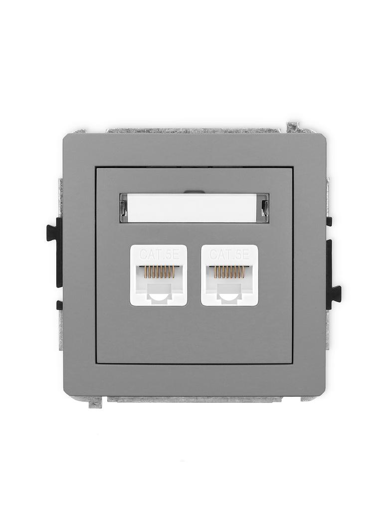 DECO Gniazdo podwójne komputerowe 2xRJ45, kat. 5e, 8-stykowy szary mat 27DGK-2 KARLIK