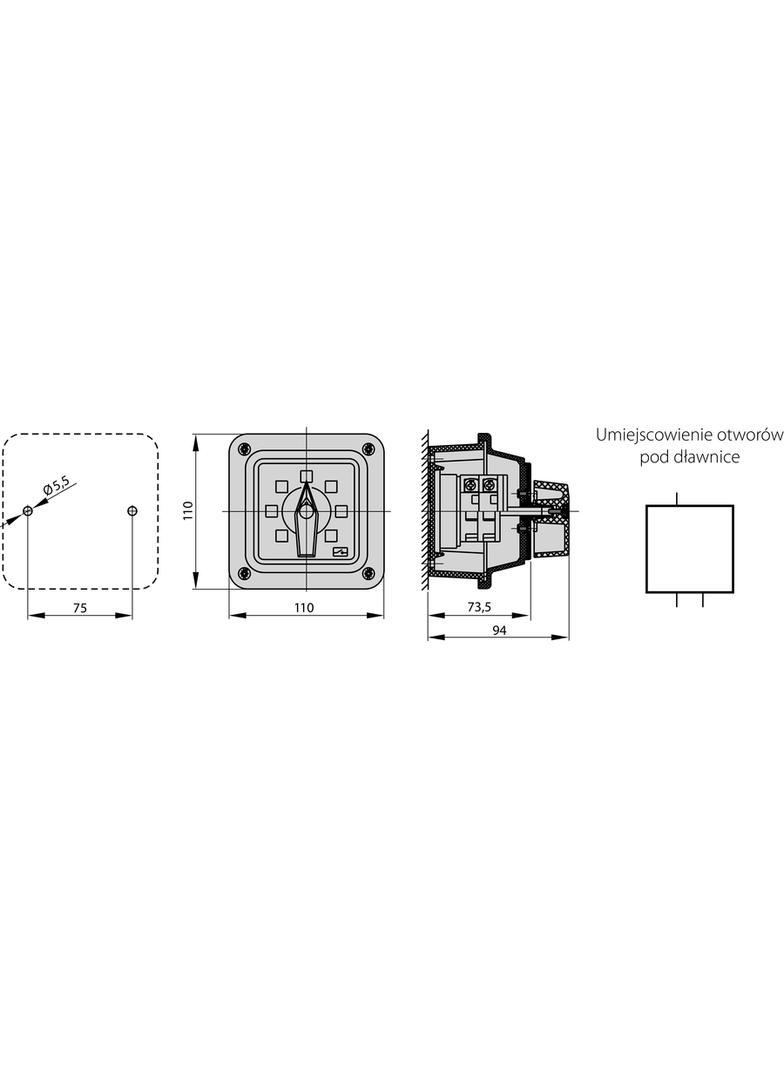 Łącznik Krzywkowy 15A, Rozłącznik 0-1 (3 - biegunowy), w obudowie OB1 z czołem zamykanym