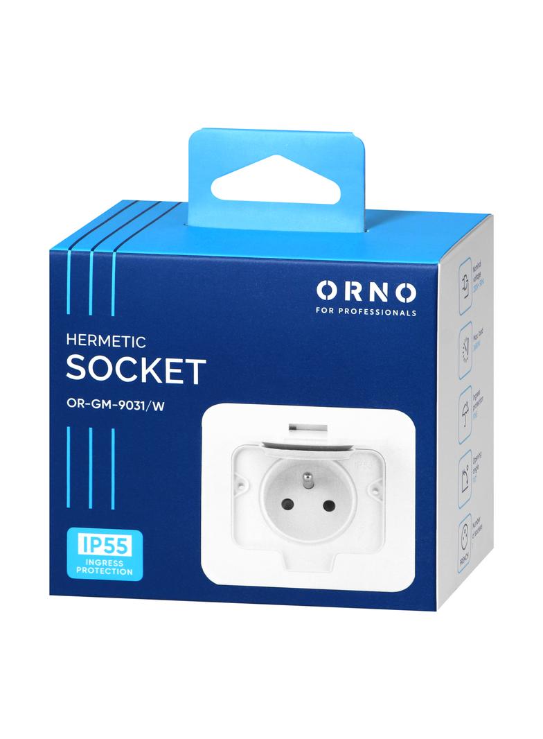 Hermetyczne gniazdo elektryczne prostokątne IP55 1x2P+Z(French) białe OR-GM-9031/W ORNO