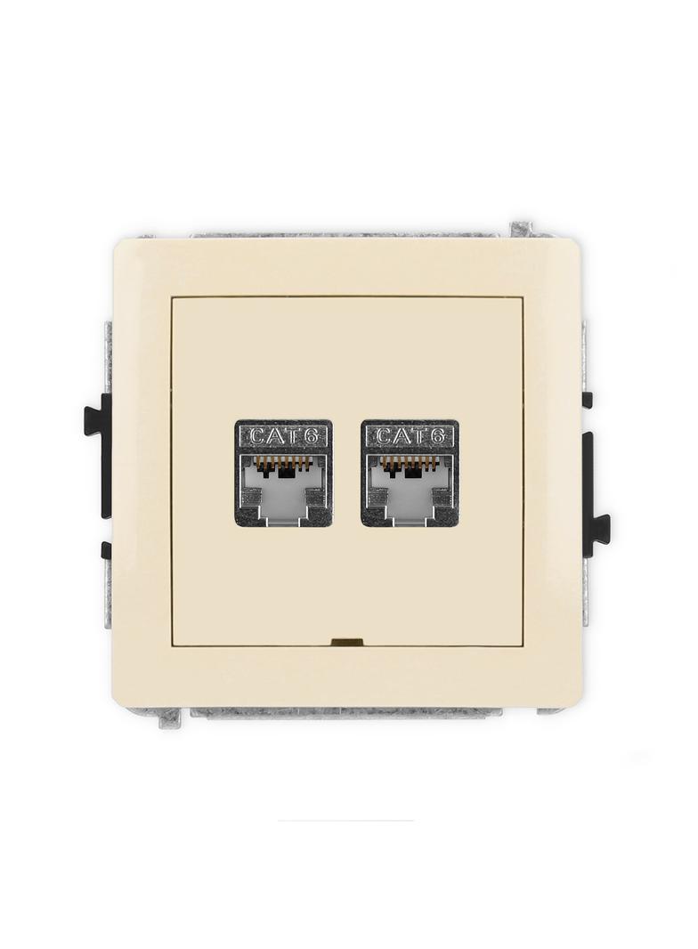 DECO Mechanizm gniazda komputerowego podwójnego 2xRJ45, kat. 6, ekranowany, 8-stykowy, bez pola opis
