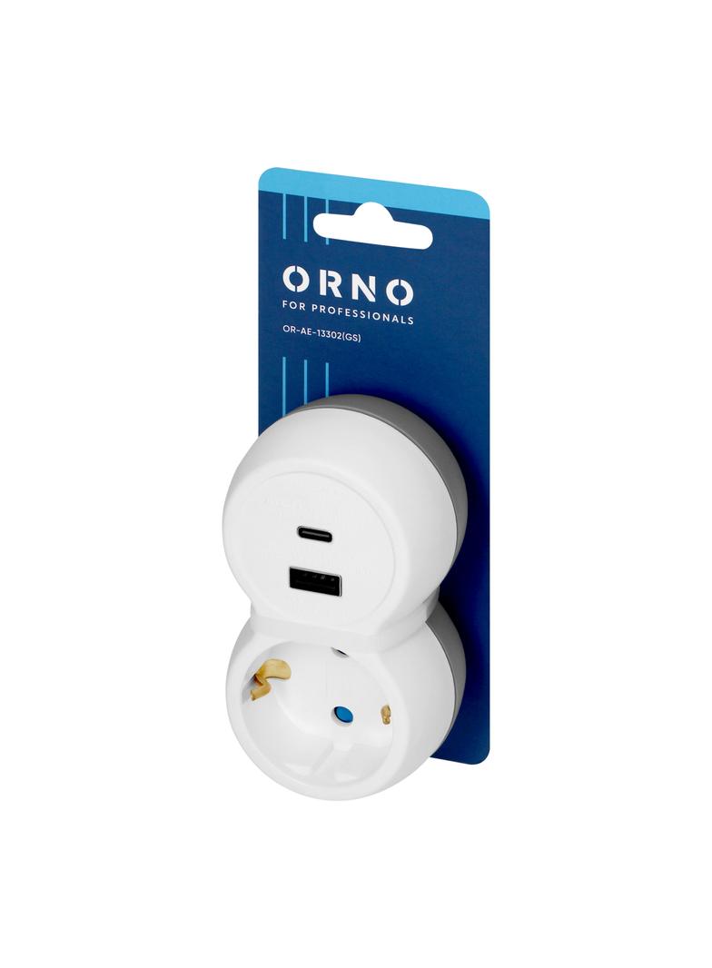 Rozgałęźnik 2P+Z, USB-A+C, schuko, biało-szary