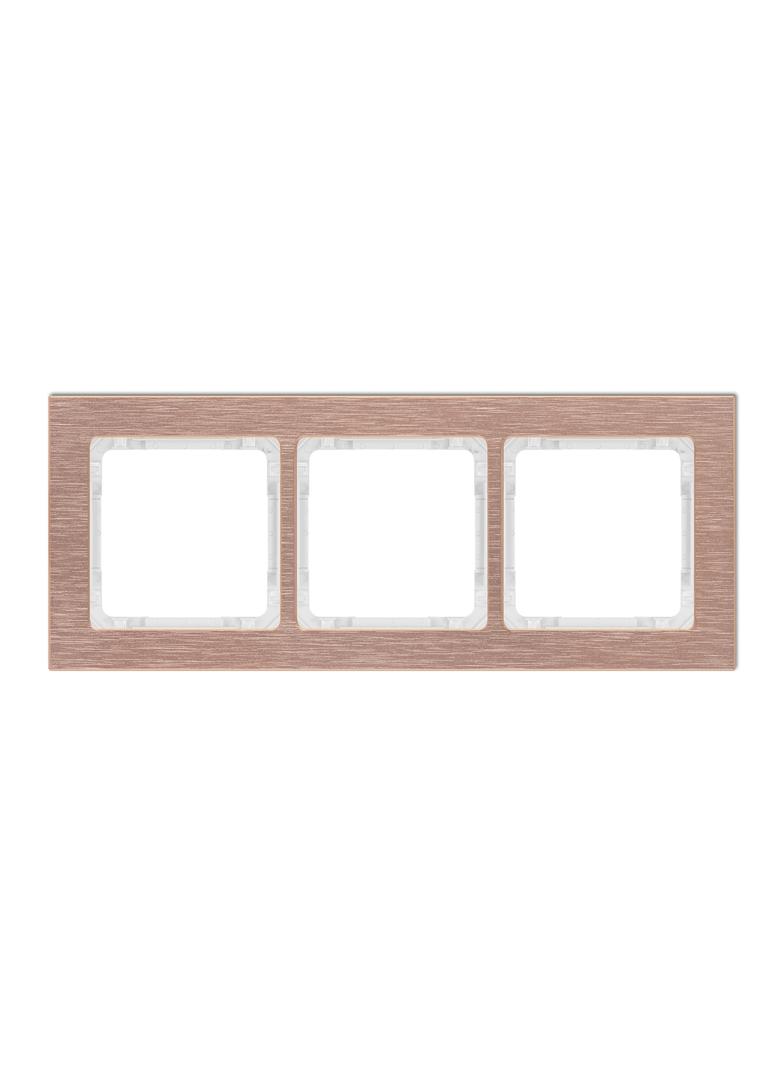 DECO Ramka uniwersalna potrójna - aluminium szczotkowane (ramka: kolor miedziany; spód: biały) miedz