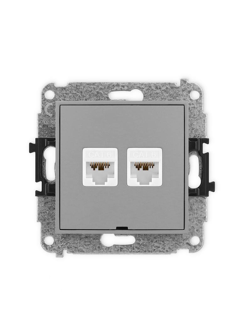 ICON Mechanizm gniazda komputerowego podwójnego 2xRJ45, kat. 6A, 8-stykowy, bez pola opisowego szary