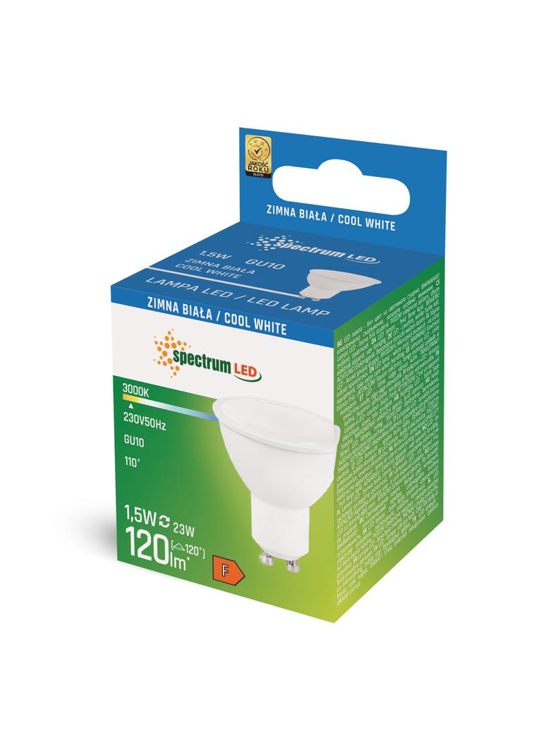 LED GU10 230V 1,5W SMD CW z MATOWĄ SZYBKĄ SPECTRUM