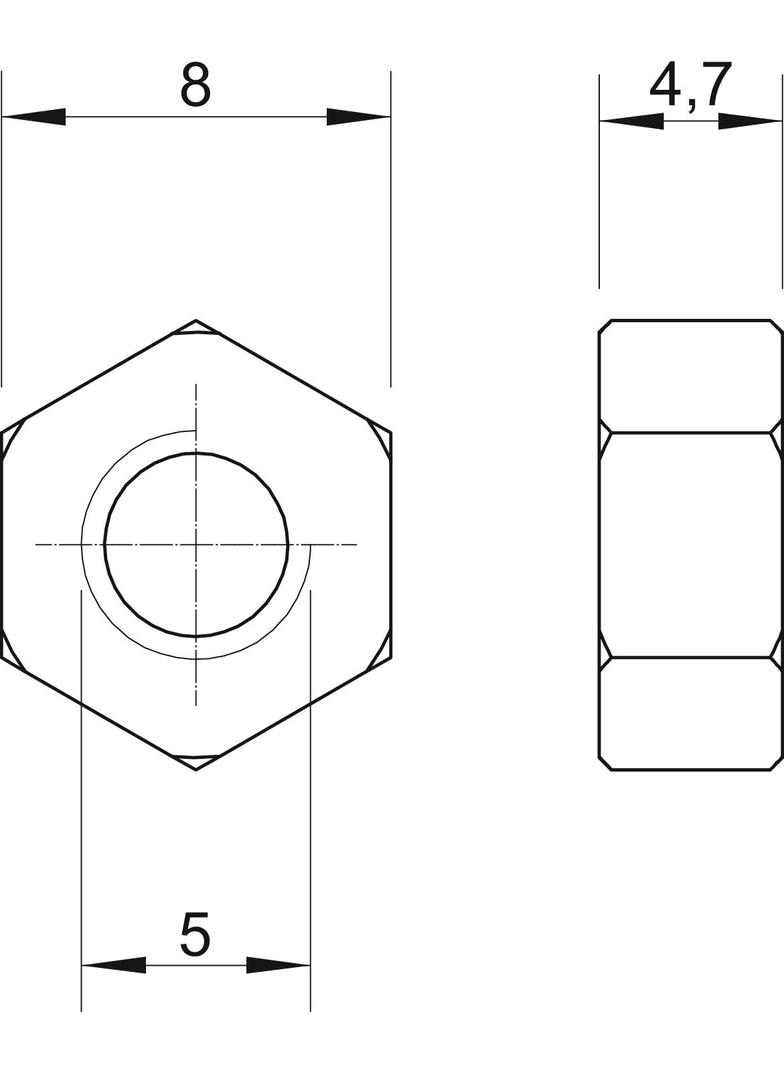 DIN 934, NAKRĘTKA SZEŚCIOKĄT.M5 STAL OC.