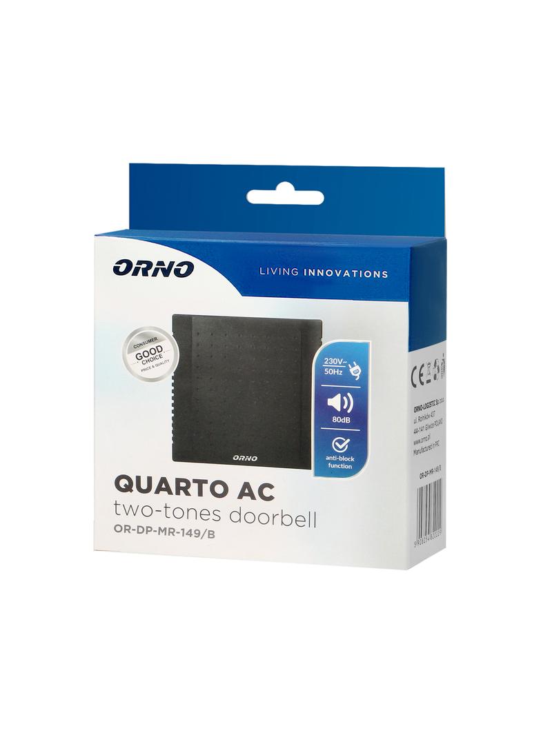 Dzwonek elektromechaniczny dwutonowy QUARTO AC 230V czarny OR-DP-MR-149/B ORNO