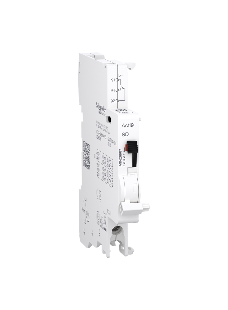 Styk sygnalizacyjny Acti9 SD (wskazanie wyzwolenia elektrycznego), 1 przemienny (1 CO), zaciski doln