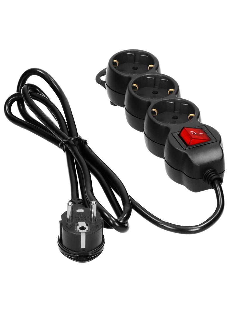 Przedłużacz 3-krotny 2P+Z (Schuko) , z wyłącznikiem, 3m H05VV-F 3x1,5mm2, Imax=16A, płaska wtyczka, ES-5(GS)/B/3 ORNO