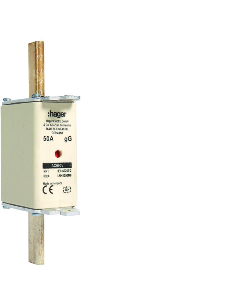 Wkładka bezp. nożowa NH1 wsk.podw. uchwyt nieiz. gG 50A 690 VAC LNH1050M6 HAGER