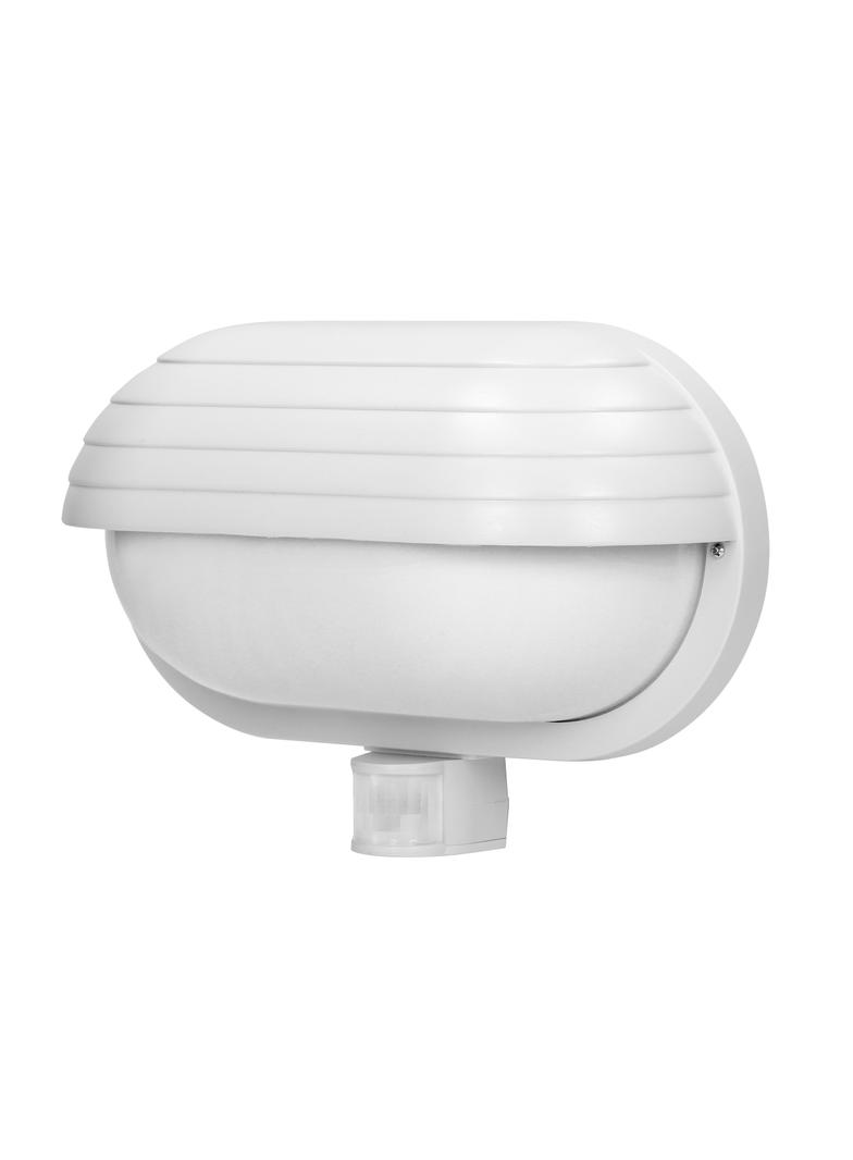 MUSAM, oprawa ogrodowa z czujnikiem ruchu 180st, 1x60W, E27, IP44, z przesłoną, plastik, biała LF-1/W ORNO