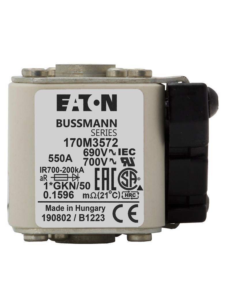 FUSE 550A 690V 1*GKN/50 AR UC Wkładka szybka 550A AC 690V rozmiar 1 45x59x51 mm aR, 170M3572 EATON
