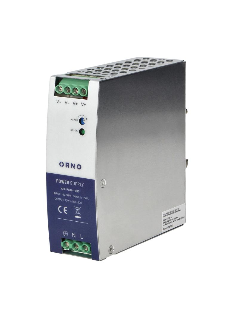 Zasilacz przemysłowy na szynę DIN 12VDC 10A 120W obudowa metalowa OR-PSU-1665 ORNO