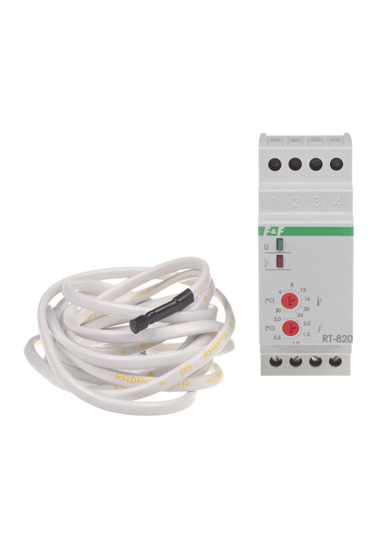 Regulator temperatury 24V montaz na szynie DIN styk: 1Z/R 230V AC RT-820-24V F&F
