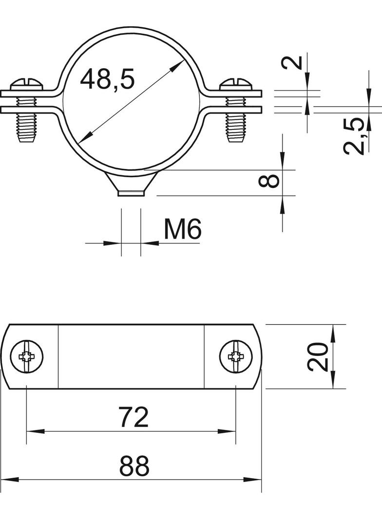 2900/W, ŚRUB.OBEJMY DYSTANS.1 1/2" M6
