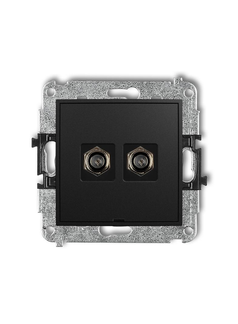 ICON Mechanizm gniazda antenowego podwójnego typu F (SAT) niklowany, bez pola opisowego czarny mat