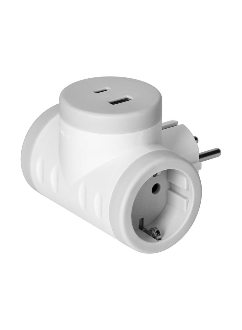 Rozgałęźnik 2P+Z (Schuko) z ładowarką 2xUSB, szary