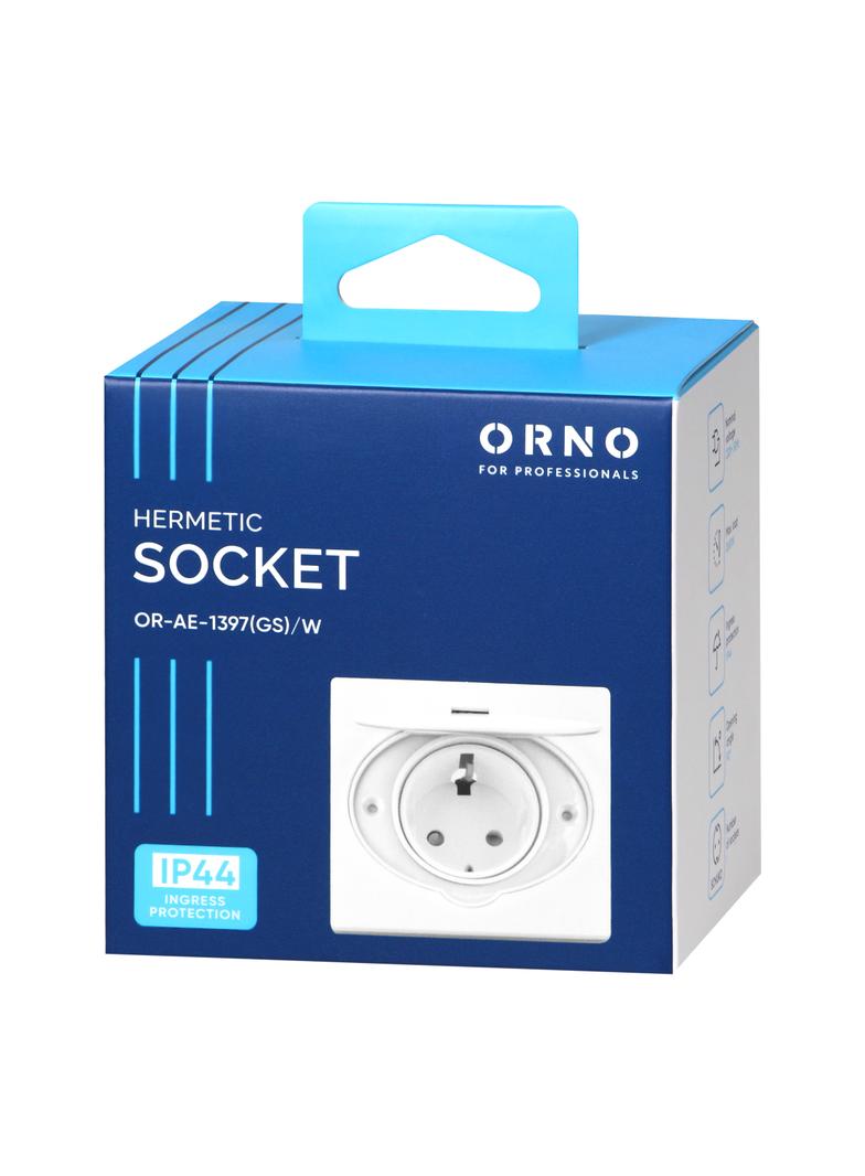 Hermetyczne gniazdo elektryczne, IP44, 1x2P+Z(Schuko), białe OR-AE-1397(GS)/W ORNO