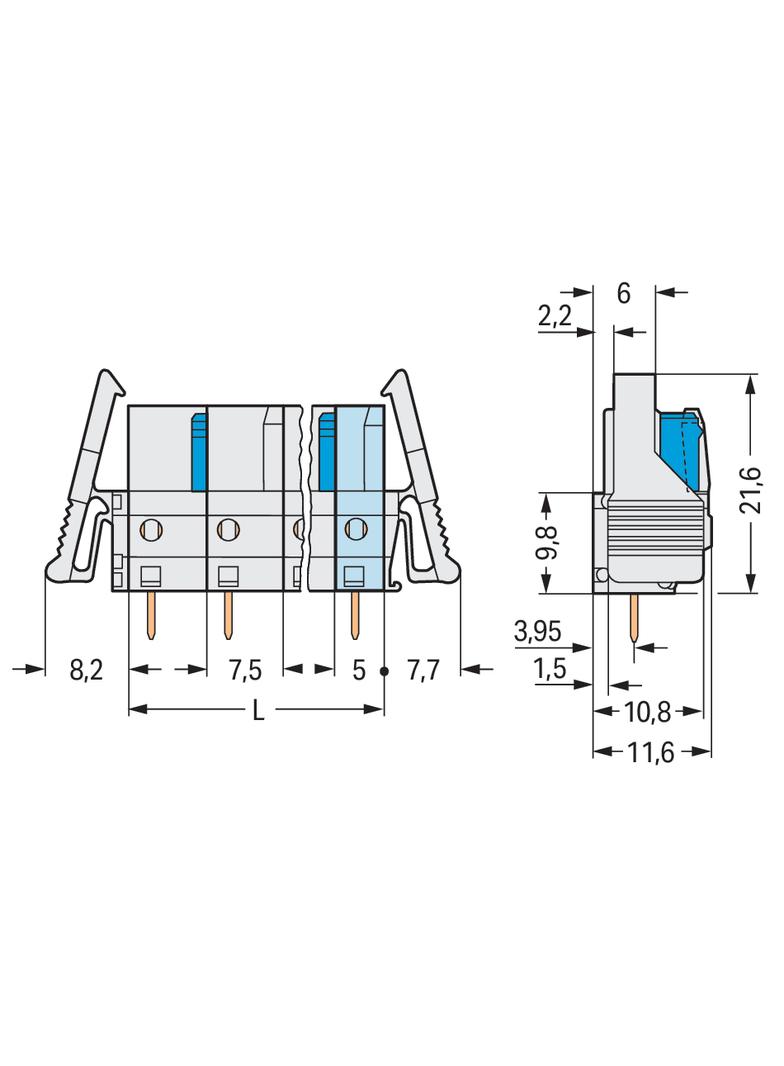 Gniazdo MCS‑MIDI Classic 7‑biegunowe jasnoszare raster 7,5mm 722‑737/039‑000 /25szt./ WAGO