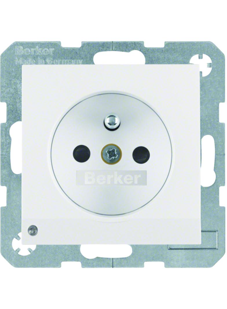 BERKER B.X Gniazdo z uziemieniem i podświetleniem orientacyjnym LED biały 6765108989 HAGER