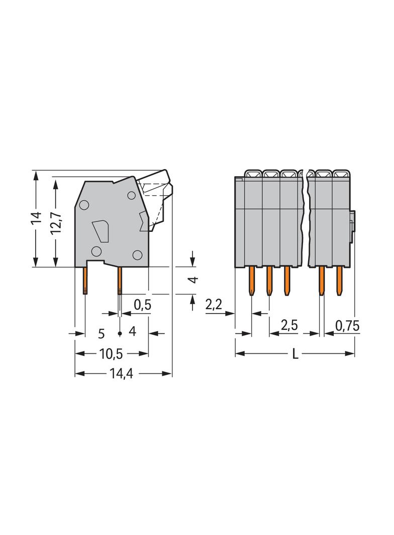 listwa zaciskowa do pł. drukowanych 12-bieg. szara raster 2,5 mm