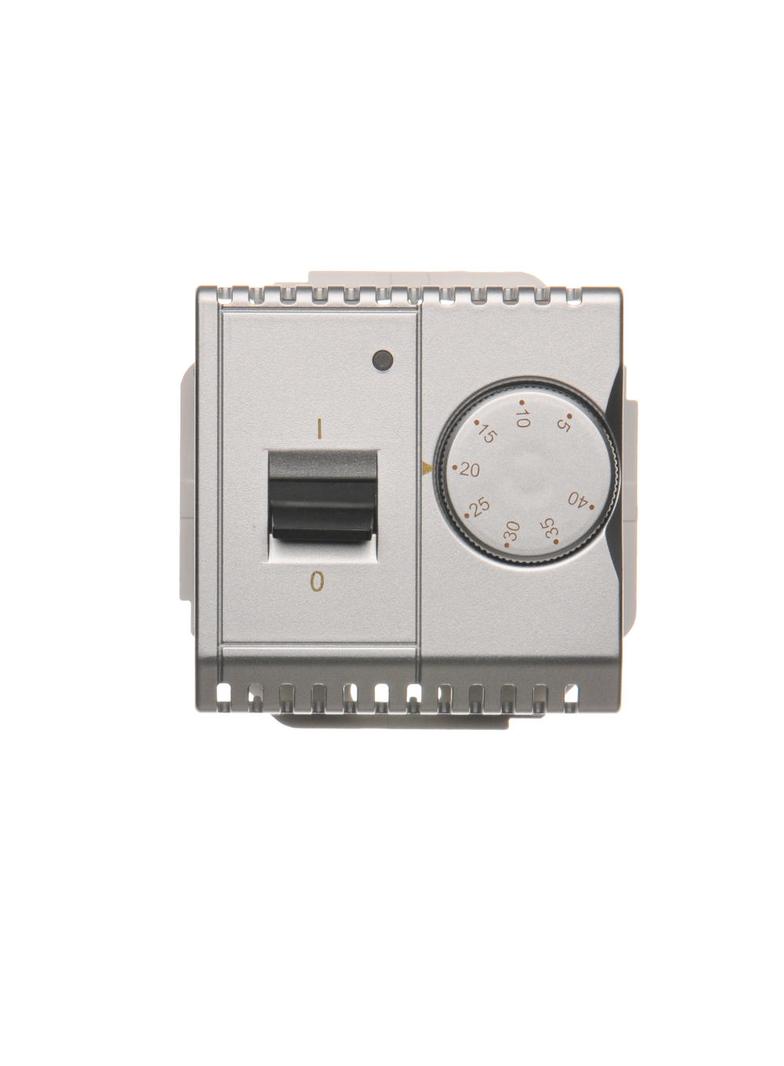 Simon Basic Regulator temperatury z czujnikiem wewnętrznym 16A 230V. Montaż gniazda na wkręty do puszki srebrny mat BMRT10W.02/43 BMRT10w.02/43 KONTAKT