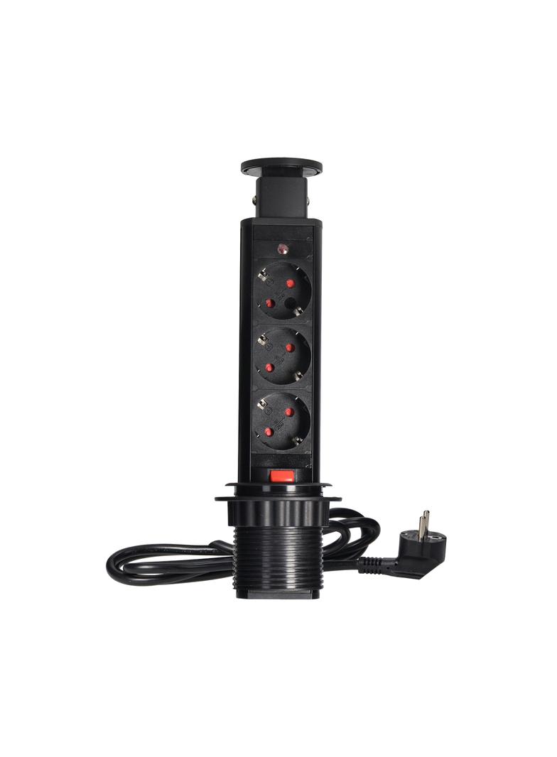 Gniazdo meblowe O6cm wysuwane z blatu z blokadą i przewodem 1,8m 3x2P+Z (Schuko) czarne OR-AE-1347(G