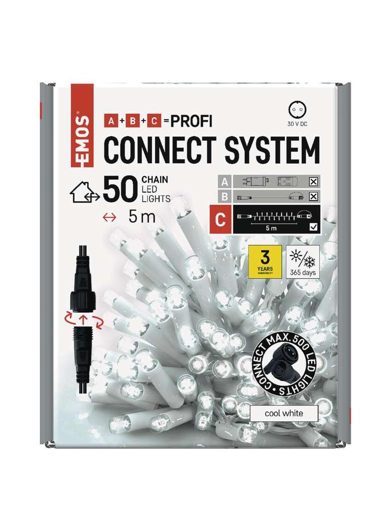 Lampki choinkowe Profi 50 LED 5m zimna biel biały przewód IP44 timer D2AC02 EMOS