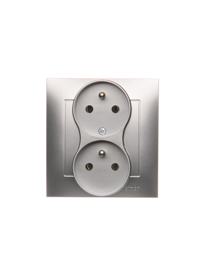 Simon 54 Gniazdo z/u podwójne z funkcją niezm. faz16A z. śrub. monoblok srebrny mat