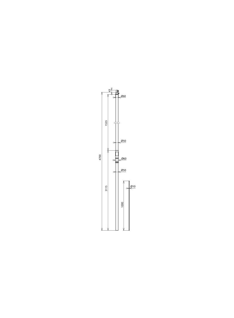 Rura wsporcza do HVI long, fi 50 mm dł. 4700 mm, GFK / NIRO z iglicą NIRO fi 10 mm o dł. 1000 mm 105316 DEHN