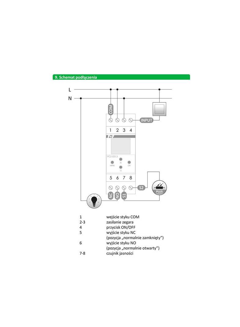 PCZ-525.3-PLUS  -  1-kanałowy, programowalny zegar astronomiczny z przerwą nocną, z zewnętrznym wejś