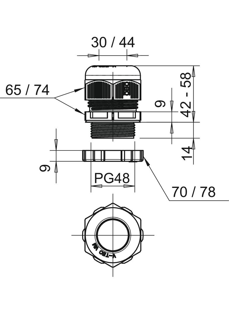 V-TEC PG48+ LGR, Dławik kablowy