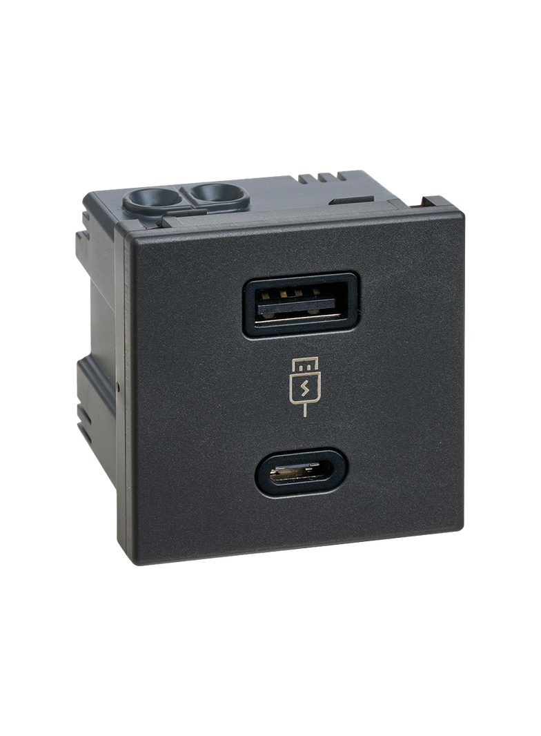 SIMON CONNECT TSC-K126F-14 Ładowarka USB A+C 3,1A; 5 V; Szybkie Ładowanie; 45x45 mm; grafit