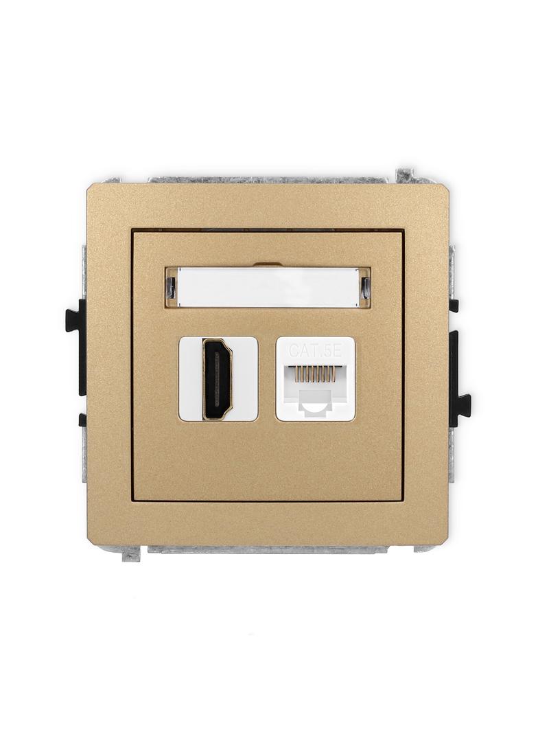 DECO Mechanizm gniazda pojedynczego HDMI 2.0 + gniazda komp. poj. 1xRJ45, kat. 5e, 8-stykowy złoty m