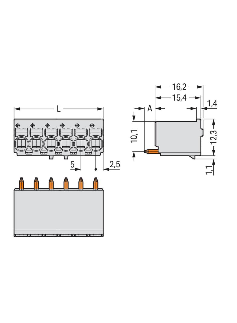 Gniazdo picoMAXeCOM raster 5mm 6‑biegunowe z prostymi pinami lutowniczymi bez płytki 2092‑1176 /100szt./ WAGO