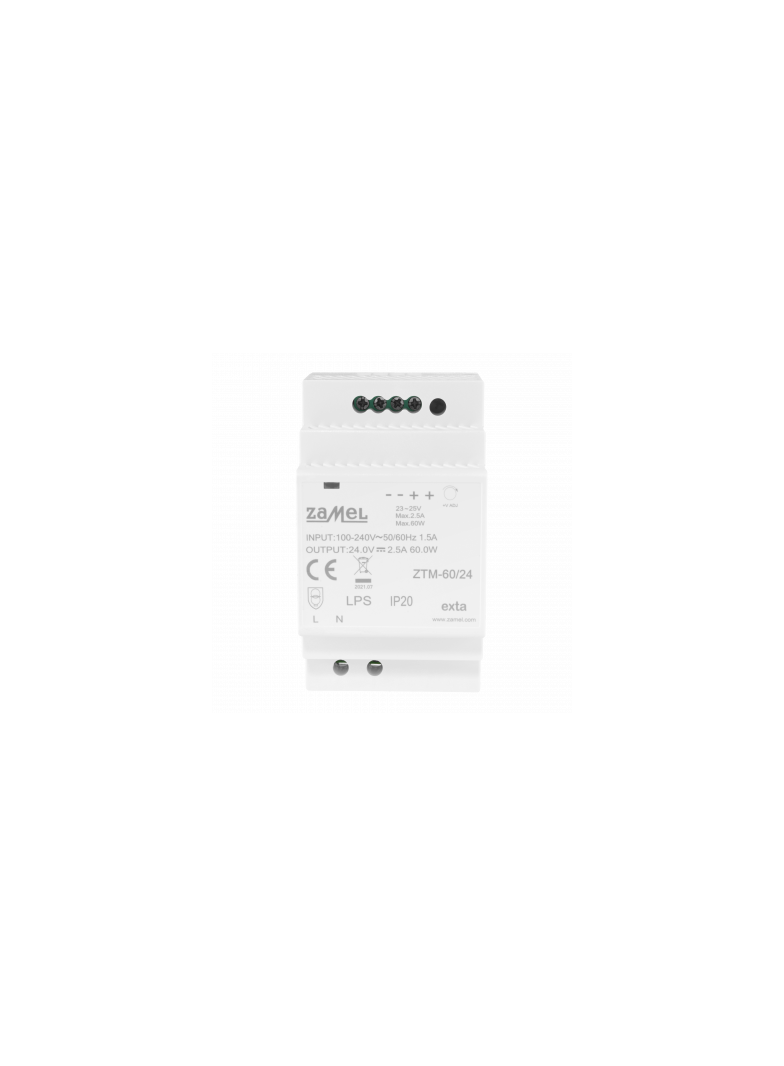 ZASILACZ IMPULSOWY MONTOWANY NA SZYNIE TH-35 (DIN) , 60W, 24V DC TYP: ZTM-60/24
