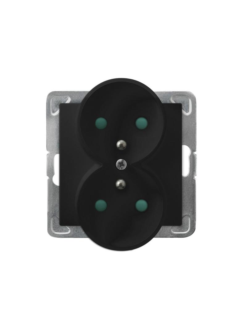 IMPRESJA Gniazdo podwójne z uziemieniem z przesłonami torów prądowych, moduł bez ramki - kolor czarn